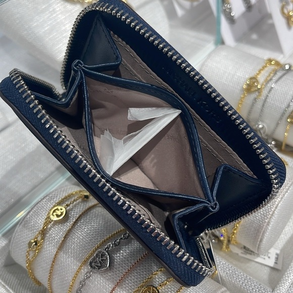 Michael Kors Women Medium Logo Zip Around Card Case Coin Pouch Wallet Admiral - Picture 9 of 16